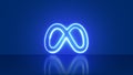 Madrid, Spain - August, 2023. Meta logo neon on blue background. Rebrand of Facebook, Instagram Whatsapp Messenger, integration
