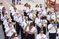 Orchestra. Music band. Orchestra of musicians at the start of the running of the bulls