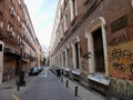 Madrid, Spain, 12.04.2022. Back streets of popular Malasana neighborhood in central Madrid. Royalty Free Stock Photo