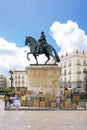 Banners left on the fence of the statue of Carlos III in the `Puerta del Sol` square after the demonstration of the black lives ma