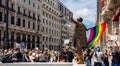 Black woman waving an LGBT flag during the black lives matter protests in Madrid