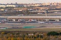 Control tower, terminal and some airplanes at Adolfo Suarez Madrid Barajas airport Royalty Free Stock Photo