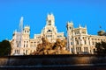 Madrid, Spain. Cybele Palace and fountain at the Plaza Cibeles Royalty Free Stock Photo