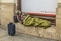 Adult Man Sleeping at Street, Madrid, Spain Royalty Free Stock Photo