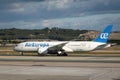 MADRID, SPAIN - December, 2019: Air Europa express plain at Madrid - Barajas Airport. Commercial plane landing or taking off from Royalty Free Stock Photo