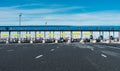 Madrid, Spain, December 22, 2020: Arrival at a toll booth on any road in Spain. On the yellow signs it says: only cars, payment by