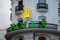 MADRID, SPAIN - December, 2019: Famous Edificio Grassy building with the Rolex logo. Luxury watch shop downtown at the shopping