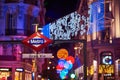 Gran Via metro station signboad at night. Madrid, Spain. Royalty Free Stock Photo