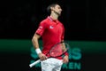 Madrid, Spain- December 2, 2021: Novak Djokovic during the Davis Cup qualifying match held in Madrid. tennis competition Royalty Free Stock Photo