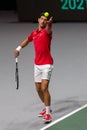 Madrid, Spain- December 2, 2021: Novak Djokovic during the Davis Cup qualifying match held in Madrid. tennis competition professio Royalty Free Stock Photo