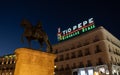 Madrid, Spain - 01 15 2022: Equestrian statue of Carlos III in Puerta del Sol square at night, Madrid, Spain Royalty Free Stock Photo