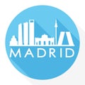 Madrid Spain Europe Round Icon Vector Art Flat Shadow Design Skyline City Silhouette Template Logo