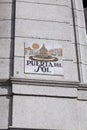 Ceramic tile street name sign boards in Madrid, Spain. Puerta del Sol Royalty Free Stock Photo