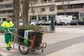 MADRID, SPAIN - FEBRUARY 17, 2020: Garbage worker Madrid