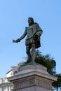 MADRID, SPAIN. 2020, 15, February. Miguel de Cervantes bronze statue dedicated to the famous spanish in the history around the