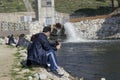 MADRID, SPAIN - FEBRUARY 15, 2020: People spending the day and doing sports at the beginning of the El Pardo dam