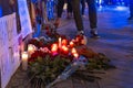 Vigil for Navalny in front of Russian Embassy in Madrid. Protest in memory of Navalny.