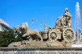 Fountain of the Greek goddess Cibeles with a sculpture of the same rise in a chariot drawn by lions