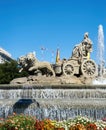 Fountain of the Greek goddess Cibeles with a sculpture of the same rise in a chariot drawn by lions