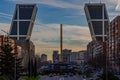 The Gate of Europe towers Spanish: Puerta de Europa, twin office buildings at Plaza Castilla in Madrid Royalty Free Stock Photo