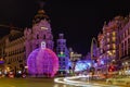 Illuminated Gran Via in Madrid for the holiday season with amazing light shows