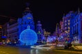 Illuminated Gran Via in Madrid for the holiday season with amazing light shows