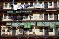 Madrid, Spain - January 30, 2021: balconies  in poor neighbourhood in Malasana district of Madrid, Spain Royalty Free Stock Photo