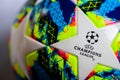 MADRID, SPAIN, JANUARY. 20. 2020: Football ball, Champions League Background. Official Ball for play off season 2020 Royalty Free Stock Photo