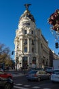 Gran Via and Metropolis Building in City of Madrid, Spain Royalty Free Stock Photo