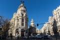 Gran Via and Metropolis Building in City of Madrid, Spain Royalty Free Stock Photo