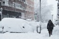 Madrid, Spain - January 9, 2021. Historic snowfall over the city in Arganzuela district
