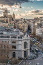 Madrid skyline sunset view from Cibeles Palace Townhall, Madrid City Council building Royalty Free Stock Photo