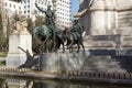 Monument to Cervantes and Don Quixote and Sancho Panza at Spain Square in City of Madrid, Spai Royalty Free Stock Photo