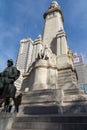 Monument to Cervantes and Don Quixote and Sancho Panza at Spain Square in City of Madrid, Spai