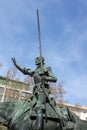 Monument to Cervantes and Don Quixote and Sancho Panza at Spain Square in City of Madrid, Spai Royalty Free Stock Photo