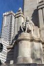 Monument to Cervantes and Don Quixote and Sancho Panza at Spain Square in City of Madrid, Spai Royalty Free Stock Photo