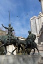 Monument to Cervantes and Don Quixote and Sancho Panza at Spain Square in City of Madrid, Spai Royalty Free Stock Photo