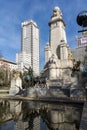 Monument to Cervantes and Don Quixote and Sancho Panza at Spain Square in City of Madrid, Spai Royalty Free Stock Photo