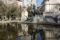 Monument to Cervantes and Don Quixote and Sancho Panza at Spain Square in City of Madrid, Spai Royalty Free Stock Photo