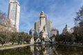 Monument to Cervantes and Don Quixote and Sancho Panza at Spain Square in City of Madrid, Spai Royalty Free Stock Photo