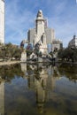 Monument to Cervantes and Don Quixote and Sancho Panza at Spain Square in City of Madrid, Spai