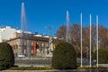 Neptuno Fountain and Thyssen Bornemisza Museum in City of Madrid, Spain