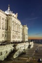 Night view of the facade of the Royal Palace of Madrid, Spain Royalty Free Stock Photo