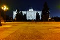 Night view of the facade of the Royal Palace of Madrid Royalty Free Stock Photo