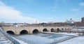 Madrid, Spain. January 15, 2021: Segovia Bridge in Madrid Rio park after Filomena snowstorm