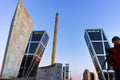 Gate of Europe KIO Towers and Obelisk of Calatrava at Paseo de la Castellana street in City of Madrid, Spain Royalty Free Stock Photo