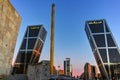 MADRID, SPAIN - JANUARY 23, 2018: Sunrise view of Gate of Europe KIO Towers at Paseo de la Castellana street in City of Madrid Royalty Free Stock Photo