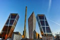 MADRID, SPAIN - JANUARY 23, 2018: Sunrise view of Gate of Europe KIO Towers at Paseo de la Castellana street in City of Madrid Royalty Free Stock Photo