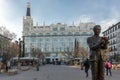 Sunset view of Monument of Federico Garcia Lorca at Plaza Santa Ana in City of Madrid, Spain