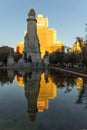 Sunset view of Monument to Cervantes and Don Quixote and Sancho Panza at Spain Square in City o Royalty Free Stock Photo